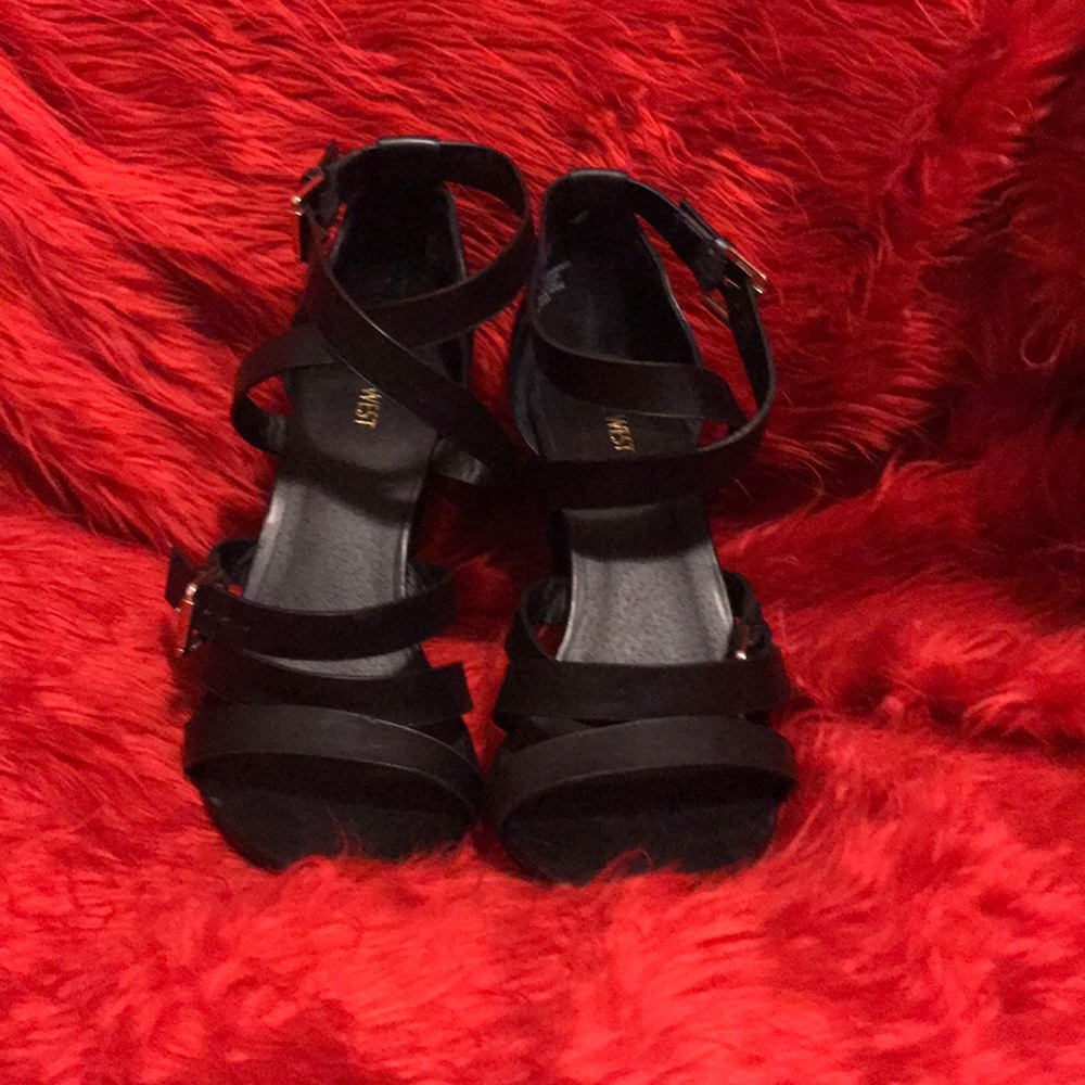 Strappy Block Heel with Gold Buckles